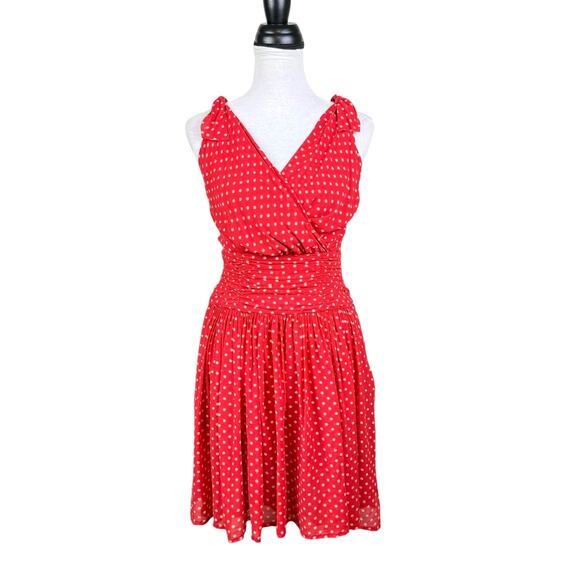 Vintage Cerruti 1881 EU 36 Red Polka Dot Sleeveless Fit & Flare 100% Silk Dress - Picture 1 of 10